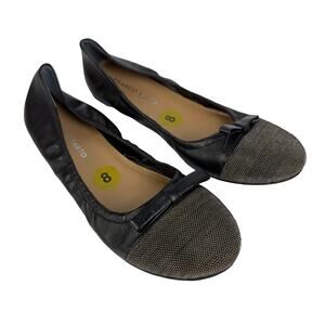 Franco Sarto Womens SZ 8 Shoes Ballet Flats Black Metallic Leather Upper